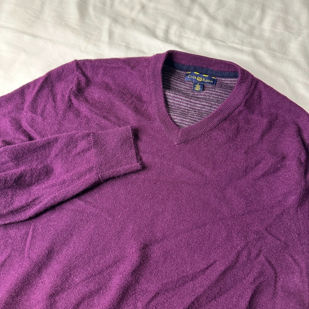 Club Room Men's Small Plum Purple V Neck‎ Merino Wool Blend Pullover Sweater
